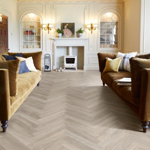 Herringbone Vinyl Flooring Polyflor Camaro Waterside Oak Herringbone LPQ2256 Microbevelled Edge Glue Down 457mm x 76mm x 2mm